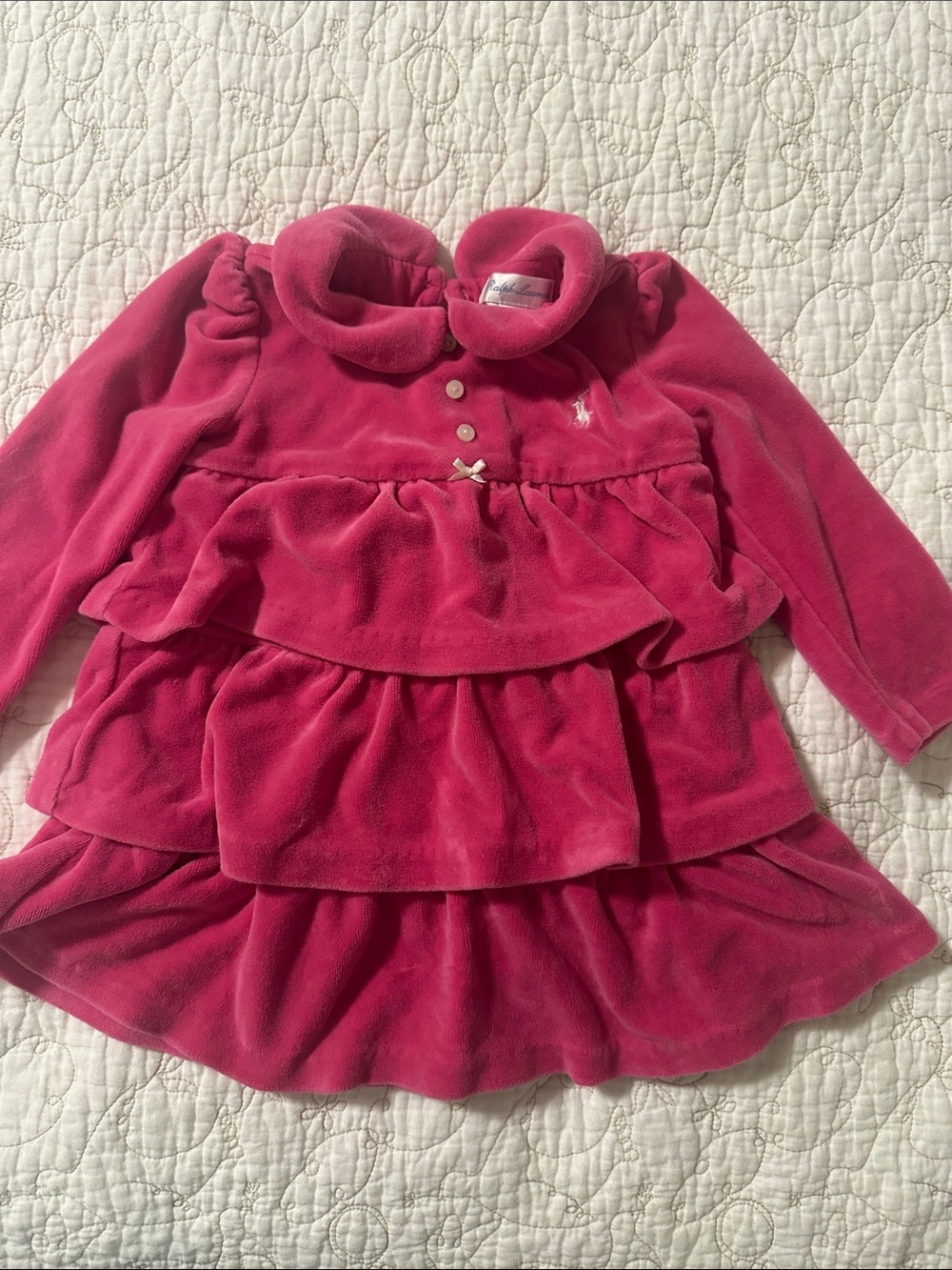 Ralph Lauren Hot Pink Tiered Terry Dress with Peter Pan Collar